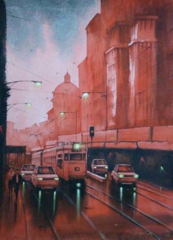 Watercolour on paper painting titled Heritage City at Night
