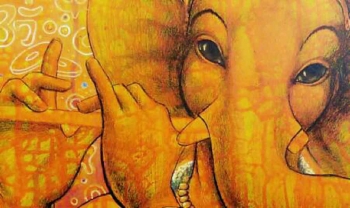 Mixed media on canvas painting titled An Adorable Ganesha