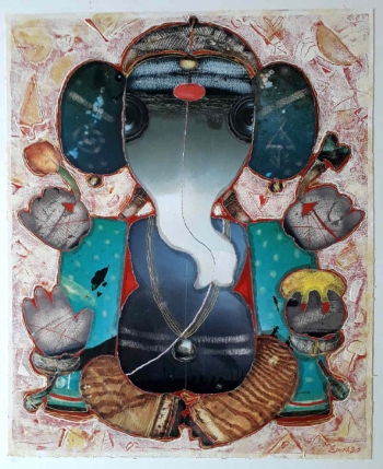 Mixed Media on Canvas painting titled Ganesha