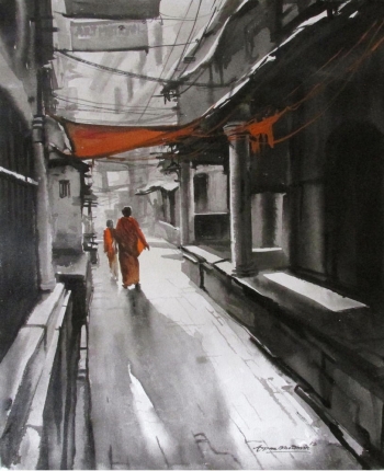 Acrylic on Canvas painting titled The Fascinating Streets of India I