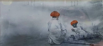  Watercolor on paper painting titled Two Friends Chatting