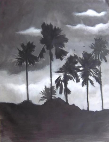 Charcoal & Acrylic on canvas painting titled Monsoon