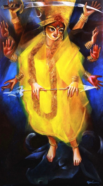 Acrylic on Canvas painting titled Durga