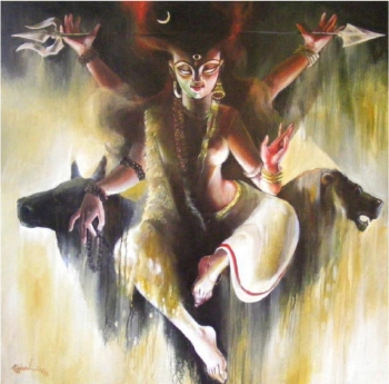 Oil and arcylic on canvas painting titled Ardhanariswar