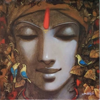 Acrylic on Canvas painting titled Krishna's Love
