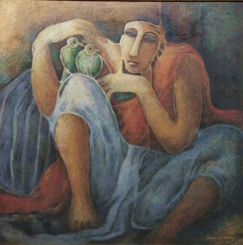 Oil on Canvas painting titled The Bird Seller I