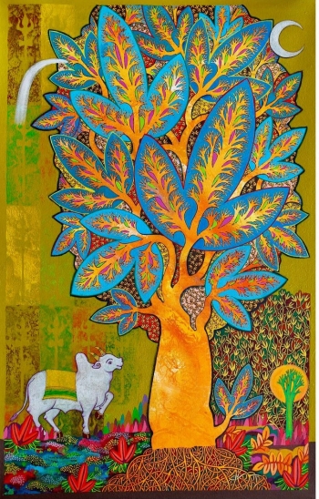 Acrylic on Canvas painting titled Siva & Nandi
