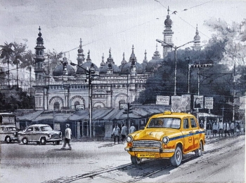 Acrylic on Canvas painting titled Charming Kolkata II