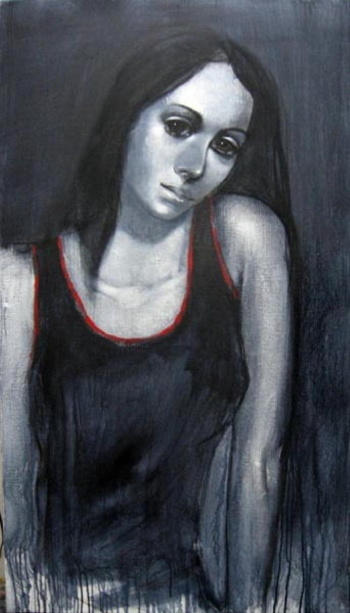 Charcoal & Acrylic on canvas painting titled In her dreams