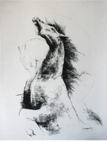  Charcoal on Paper painting titled Majestic Horses II