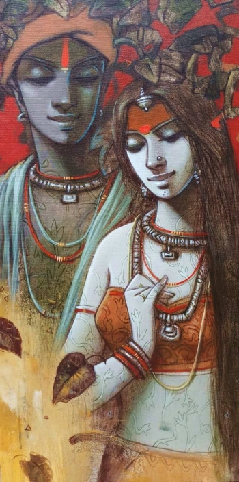 Acrylic on Canvas painting titled Beautiful Couple - I