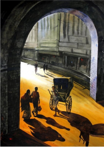 Watercolour on paper painting titled Sunlight through the Arch I