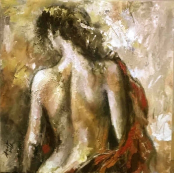 Arcylic on canvas painting titled After the Bath