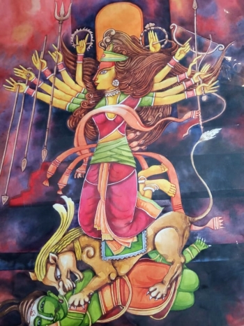 Watercolour on paper painting titled The Power of Devi Durga