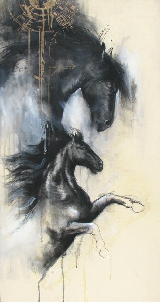  Mixed Media on canvas board painting titled Majestic Horses IV