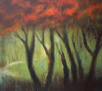 Acrylic on canvas painting titled Through the trees
