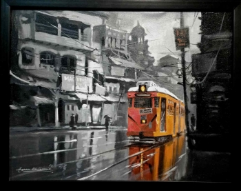 Acrylic on canvas painting titled Glorious Kolkata V