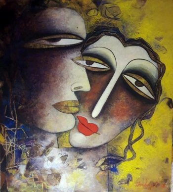 Tempera on canvas board painting titled You Complete Me I