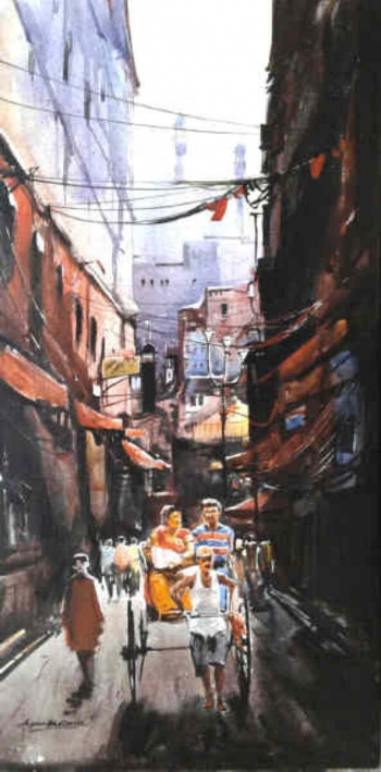 Acrylic on canvas painting titled The Heritage of Kolkata V