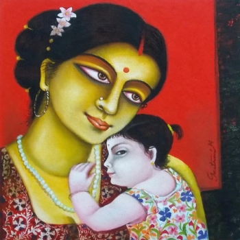 Acrylic on canvas painting titled Mother & Child