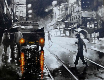 Acrylic on canvas painting titled Glorious Kolkata I