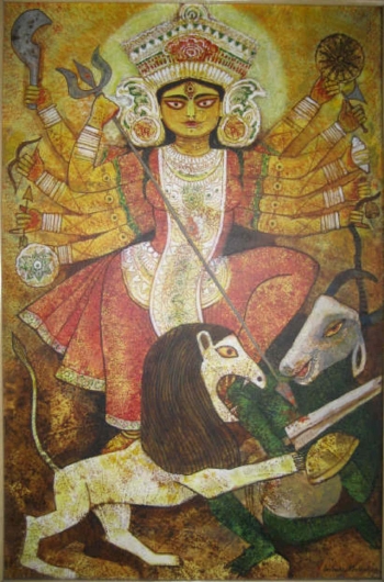 Acrylic on Canvas painting titled Durga Ma