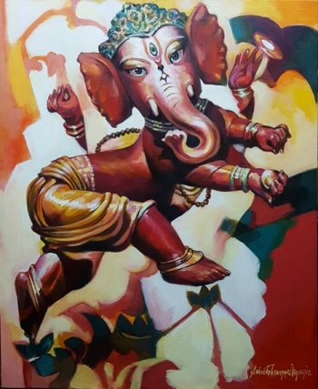 Acrylic on Canvas painting titled Infant Ganesha in His Glory