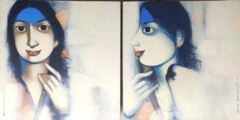 Acryllic on Canvas painting titled An Affectionate Nudge I & II (16x16 Each)