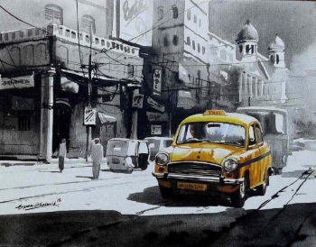 arcylic on canvas painting titled Glorious Kolkata II