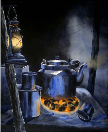Watercolour on paper painting titled Waiting for Tea I