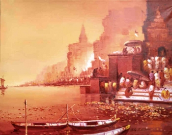 arcylic on canvas painting titled The Magic of Benares