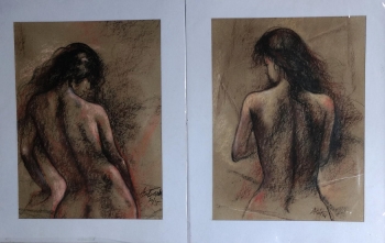 Charcoal on paper painting titled Young nudes I & II