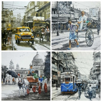 Acrylic on Canvas painting titled Charming Kolkata V - VIII