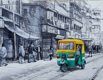 Acrylic on Canvas painting titled Charming Kolkata I