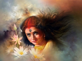 Oil & Acrylic on Canvas painting titled Goddess Durga's Power