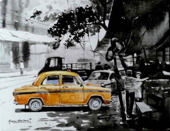Acrylic on Canvas painting titled Glorious Kolkata I