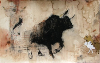  Mixed Media on paper painting titled A Magnificent Bull - I