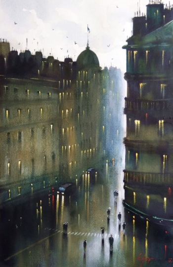 Watercolour on paper painting titled A Rainy Day in Kolkata VI