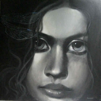 Charcoal & Acrylic on canvas painting titled a delicate beauty