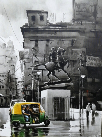 Acrylic on Canvas painting titled A Journey through Kolkata- IV