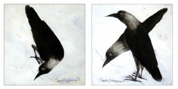 Oil on Plyboard painting titled Crows I & II