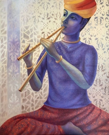 Acrylic on Canvas painting titled Algoza Player