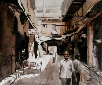 Acrylic on Canvas painting titled The Fascinating Streets of India V