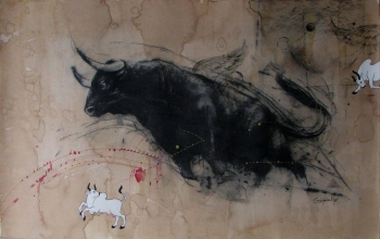 Mixed Media on paper painting titled A Magnificent Bull - II