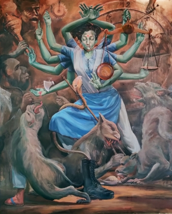 Mixed Media on Canvas painting titled Recreation of femina bellator