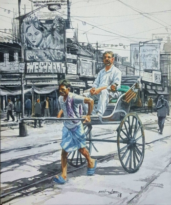 Acrylic on Canvas painting titled Charming Kolkata III