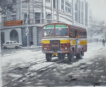 Acrylic on Canvas painting titled Kolkata Nostalgia - III