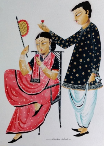 Arcylic on canvas painting titled A smitten Bengali babu