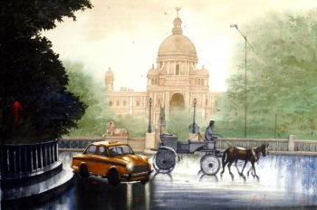 Watercolour on Paper painting titled A Rainy Day in Kolkata- I