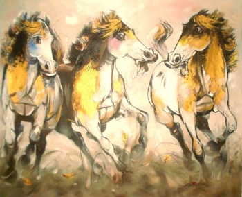 Acrylic on Canvas painting titled Joyful Stallions